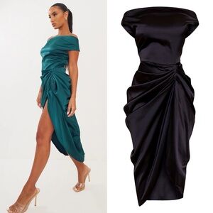 NWT PrettyLittleThing Black Corset Bustle Dress